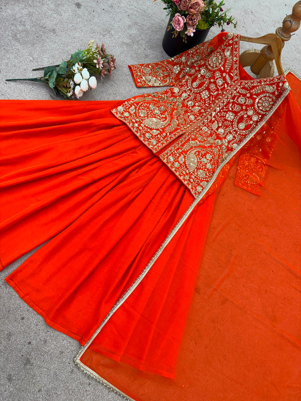Orange Party Wear Sharara Heavy Faux Georgette Top Plazzo and Dupatta Set