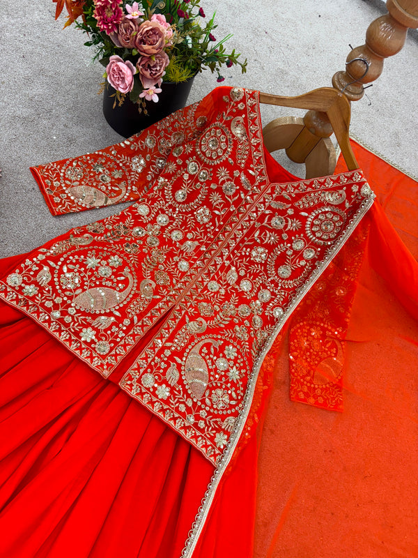 Orange Party Wear Sharara Heavy Faux Georgette Top Plazzo and Dupatta Set