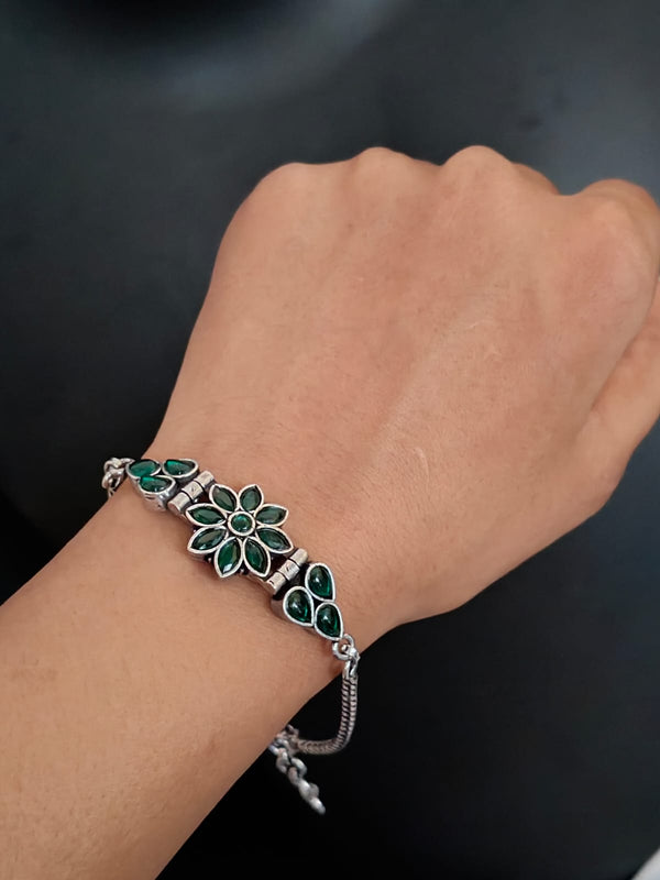 German Silver Oxidized Monalisa cut stone embedded Bracelets