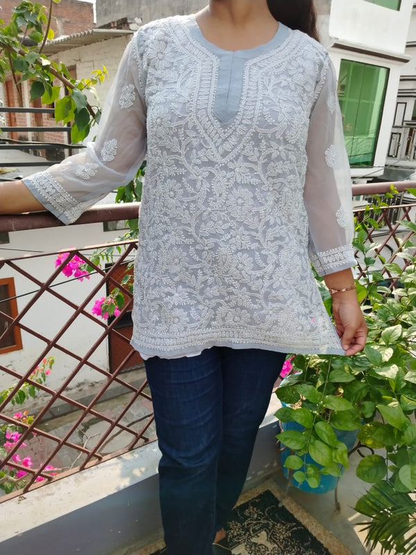 Chikankari Short Kurti in Georgotte