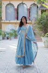 Sky Blue Georgotte Long Floor length Flairy Gown Dress