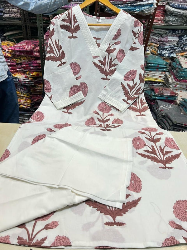 Jaipuri Mal Cotton Kalamkari Printed Kurti Pallazo Set