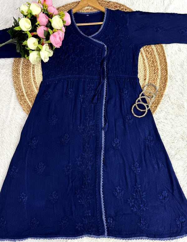 Pure Ghaspatti Chikankari Angarkha A line Kurti Top/Tunics