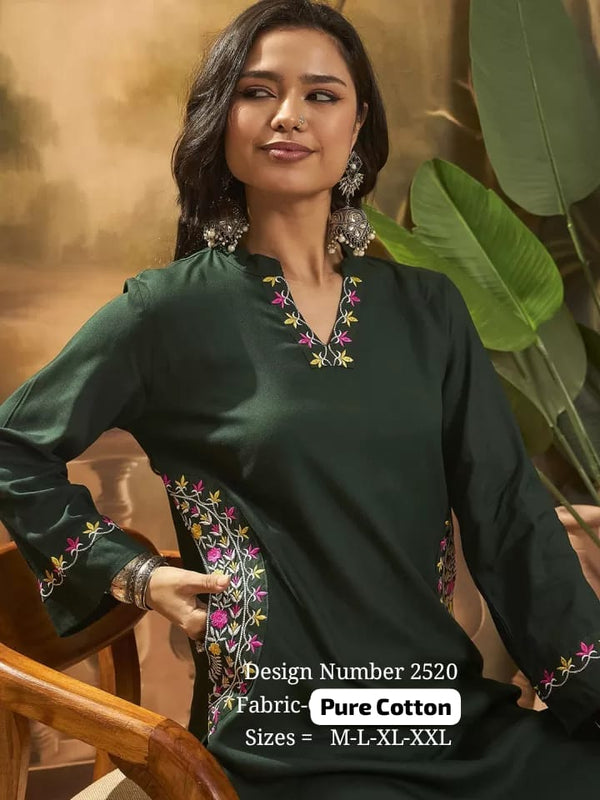 Casual Rayon Cotton Blend Embroidered Kurti Pant Set