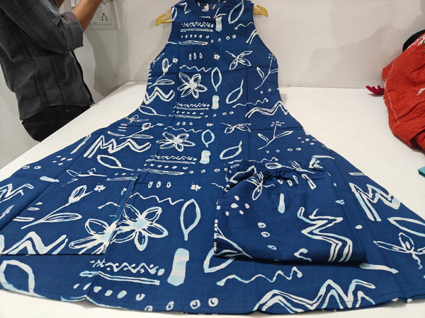 Jaipuri Blue Cotton Kalamkari Printed Kurti Pallazo Salwar Suit Set