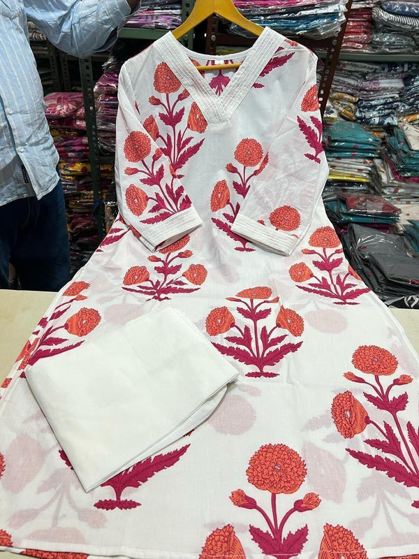 Jaipuri Mal Cotton Kalamkari Printed Kurti Pallazo Set