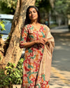 Orange Multicolor kalamkari printed 3pc salwar suit set