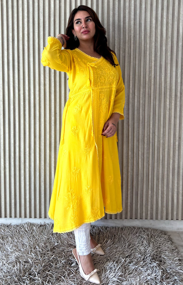 Pure Ghaspatti Chikankari Angarkha A line Kurti Top/Tunics