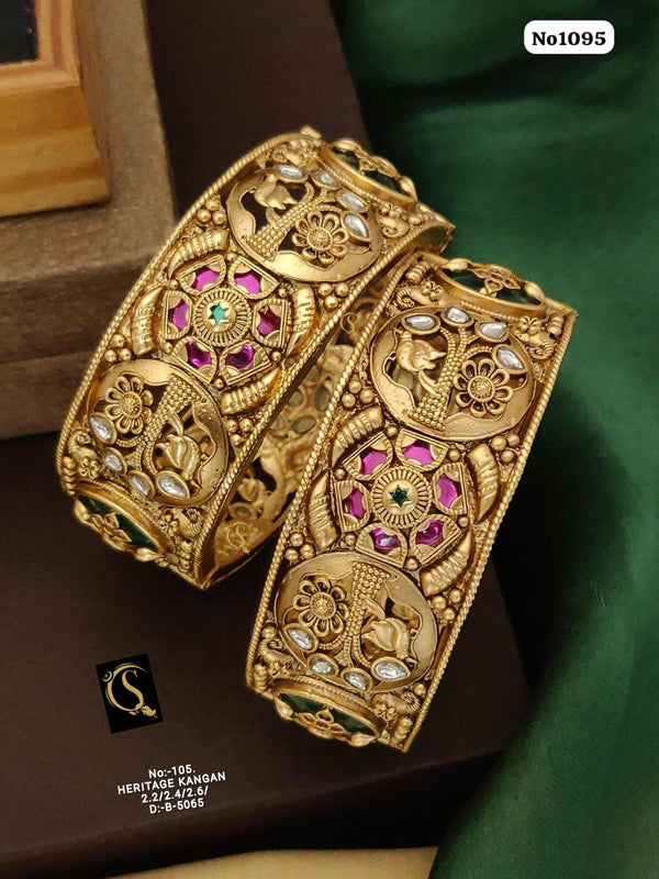 Polki stone Nakshi Heritage Kangan Openable Kada/ Bangles,Set of 2