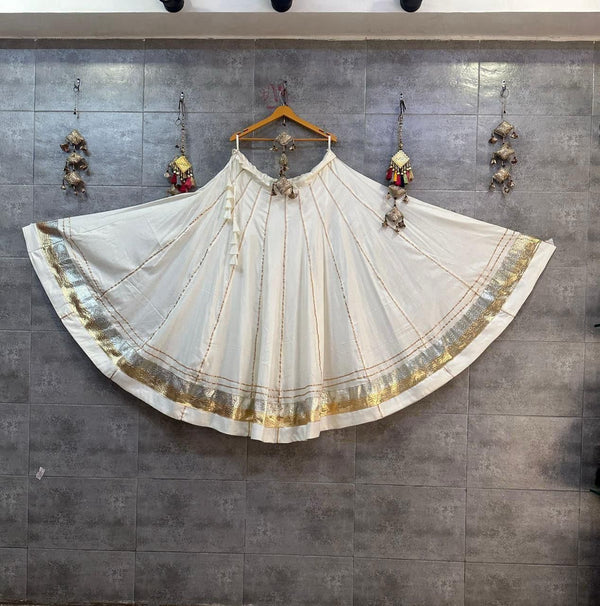 White Flairy Gota lappa border Chaniya Lehenga Skirt
