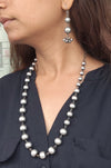 German Silver Long Moti Necklace with Earrings
