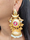 Kashmiri Style Golden tone stone embedded Jhumka Earrings