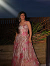 Pastel Peach Pink Floral Organza Party Wear Lehenga