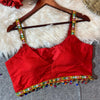Red Designer Strap Sleeveless Blouse