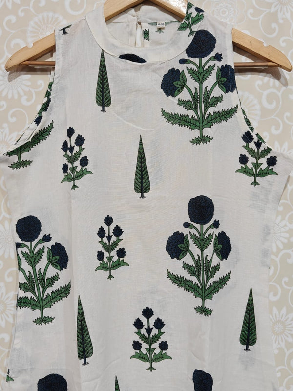 Jaipuri White Cotton Floral Printed Kurti Pallazo Salwar Suit Set