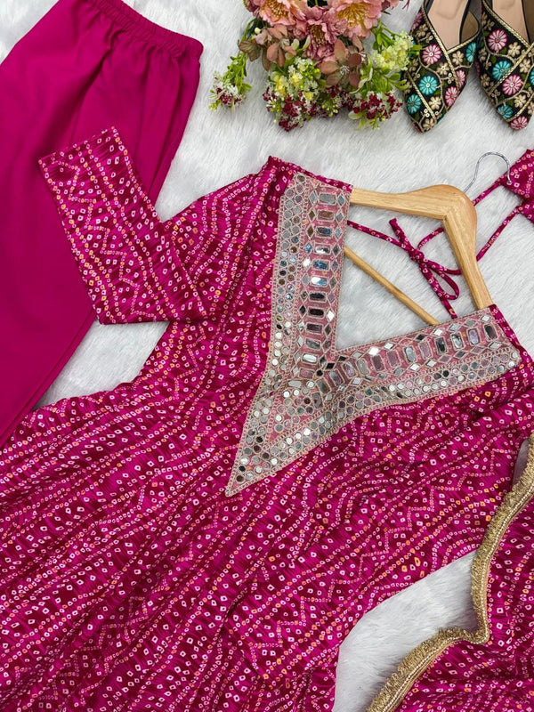 Pink Bandhej print Anarkali Gown Salwar suit with Dupatta (Copy)