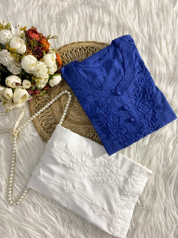 Elegant Pure Ghaspatti Chikankari Short Kurti pallazo Indowestern Set