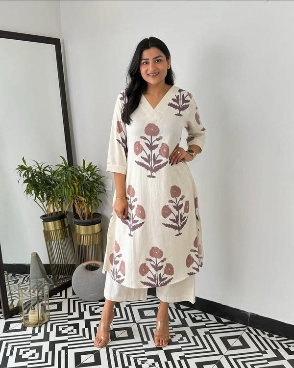 Jaipuri Mal Cotton Kalamkari Printed Kurti Pallazo Set