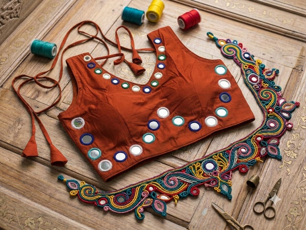 Sleeveless Mirror Work Blouse