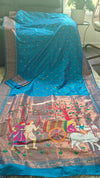 Teal Blue Peacock color Designer Soft Silk Paithani Saree