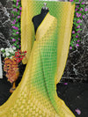 Pure Khaddi Georgotte Banarasi Nakshi Bandhej Saree in Yellow Green