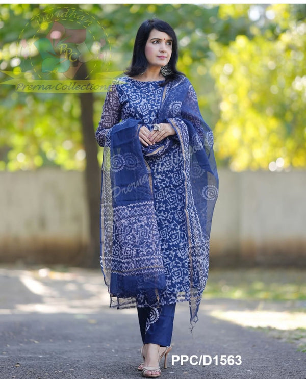 Pure cotton Printed Royal blue salwar suit