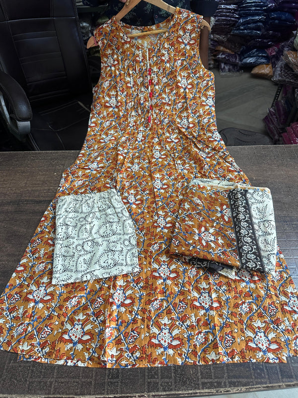 Kalamkari Jaipuri Cotton floral printed kurti Salwar suit set