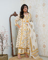 V Neckline white Floral kurti salwar suit set