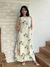Jaipuri White Cotton Floral Printed Kurti Pallazo Salwar Suit Set