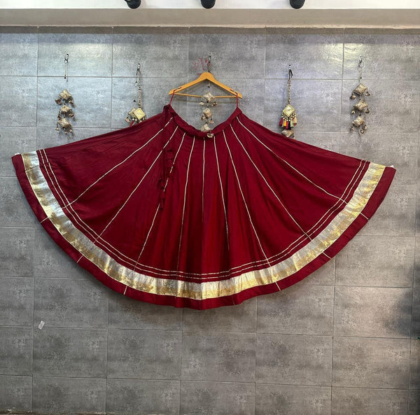 Red Maroon Flairy Gota lappa border Chaniya Lehenga Skirt