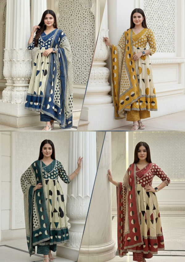 Jaipuri Cotton A line Flairy Kurti Salwar suit set