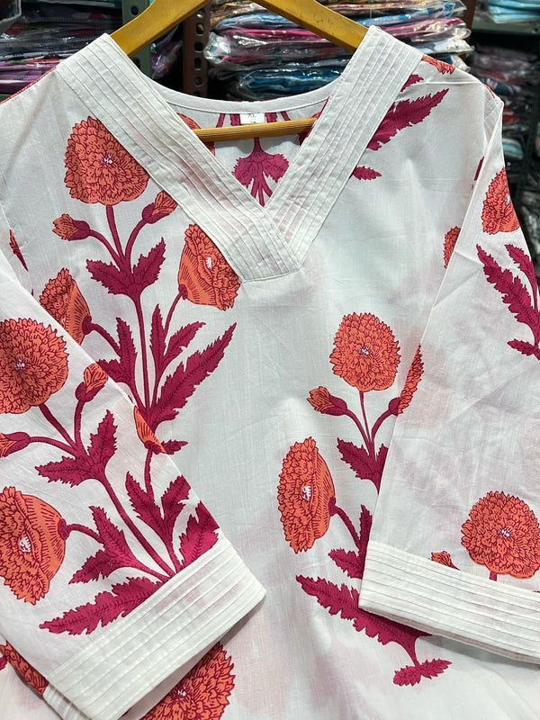 Jaipuri Mal Cotton Kalamkari Printed Kurti Pallazo Set