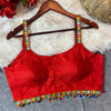 Red Designer Strap Sleeveless Blouse