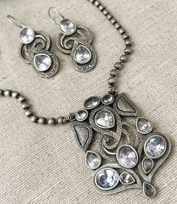 German Silver Ganesha Necklace with earrings