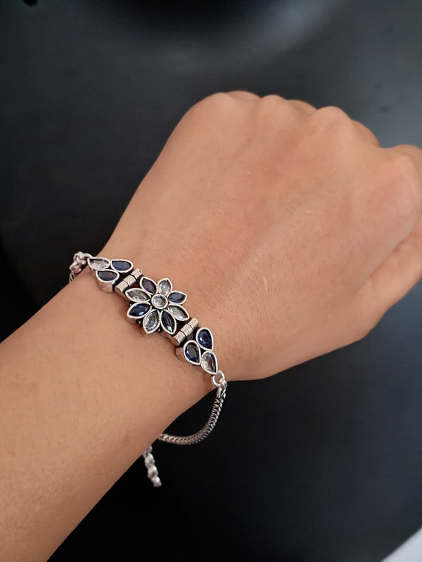 German Silver Oxidized Monalisa cut stone embedded Bracelets