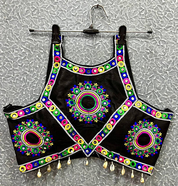 Black Gamthi work Strap Sleeveless Blouse