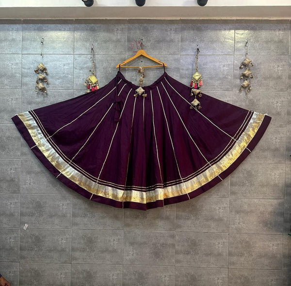 Deep Wine purple Flairy Gota lappa border Chaniya Lehenga Skirt