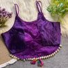 Deep Purple Designer Strap Pure Silk Blouse with Real Kodi Border
