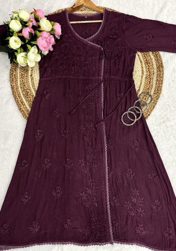 Pure Ghaspatti Chikankari Angarkha A line Kurti Top/Tunics