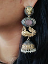 Long Peacock Statement Dual Tone German Silver Jhumkas