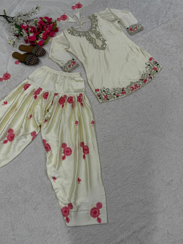 Floral SatinFarshi Kurti Salwar Set