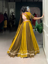 Kalidar Musturd yellow and Henna green Chaniya choli set