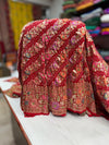 Handloom Pure Khaddi Georgotte Kadwa Zari Rai Bandhej Saree