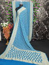 Pure Khaddi Georgotte Banarasi Nakshi Bandhej Saree in Turquoise Blue