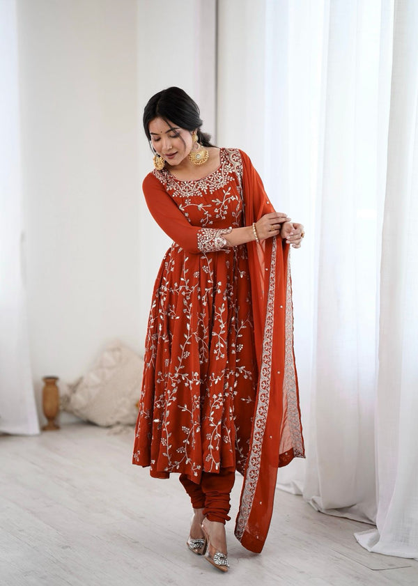 Orange Partywear Anarkali Salwar Suit