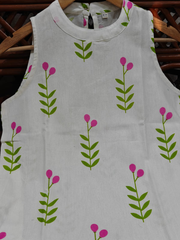Jaipuri Off White Cotton Floral Printed Kurti Pallazo Salwar Suit Set