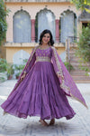 Purple Georgotte Long Floor length Flairy Gown Dress