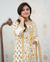 V Neckline white Floral kurti salwar suit set