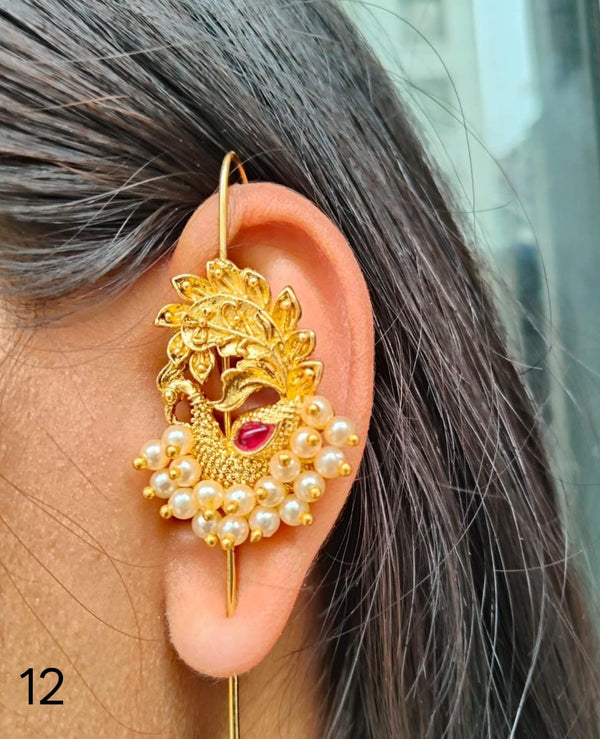 DesignerPeacockPearl Embedded EarCuffs