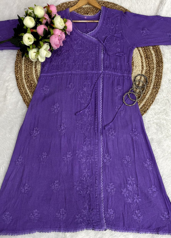 Pure Ghaspatti Chikankari Angarkha A line Kurti Top/Tunics